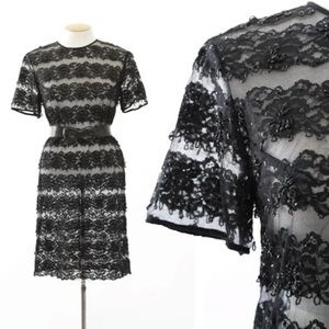 Vintage 60s black lace beaded sheer dress